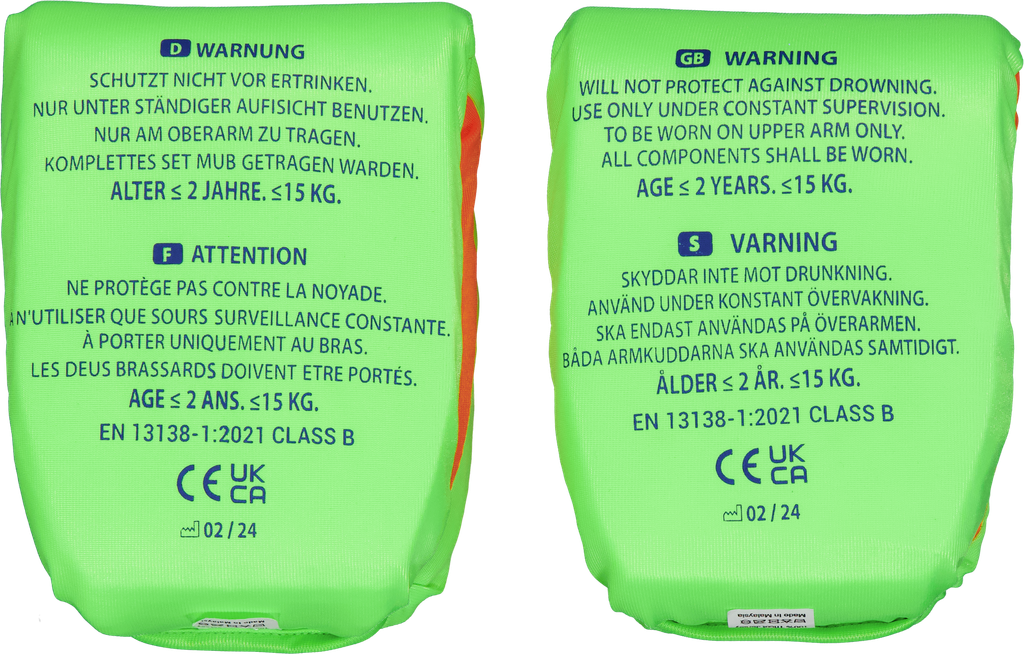 New sustainable
Softies Foam Swim Armbands. Lime/Orange,  0-2 years,0-15 kg